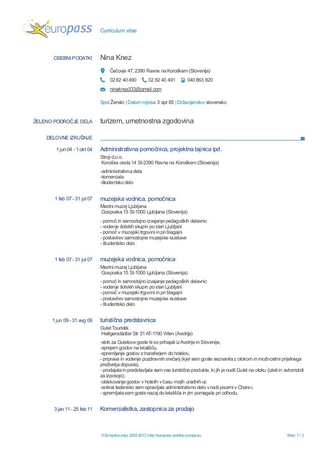 curriculum vitae slovenski curriculum vitae slovenski